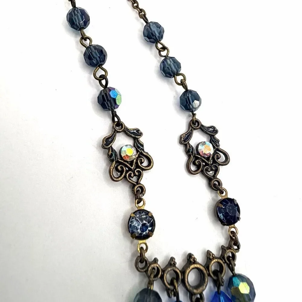 Gothic Blue Crystal Statement Necklace